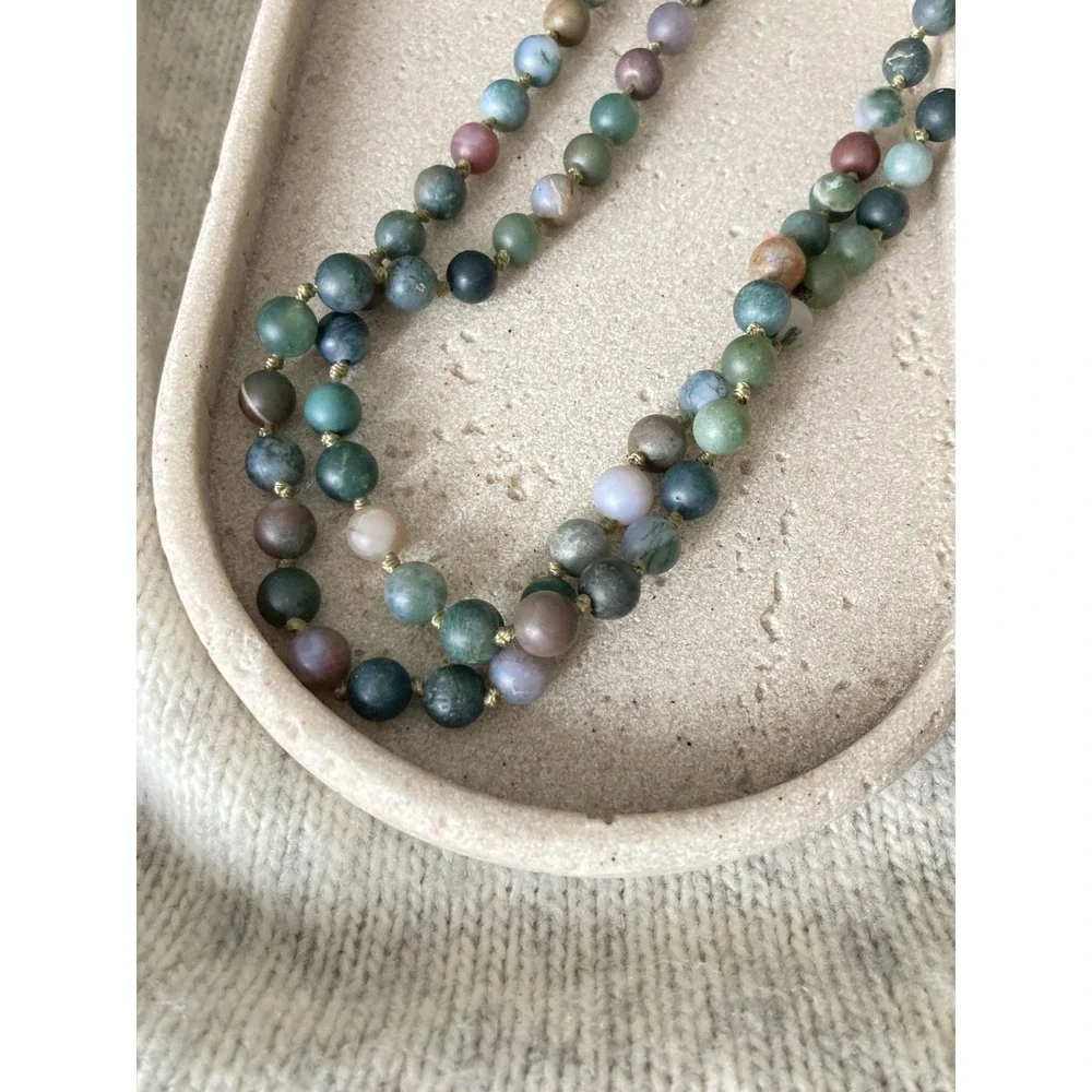 Multi Strand Matte Stone Beaded‎ Necklace Knotted Earth Tones Long Wrappable